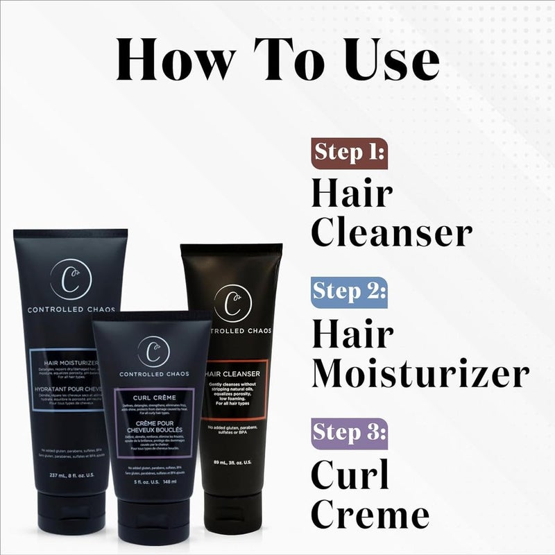 Controlled Chaos Hair Care Set for Curly Hair - 3 Pack Including Shampoo, Conditioner, Curl Defining Cream to Control Frizz & Nourish All Hair Types - Image 5
